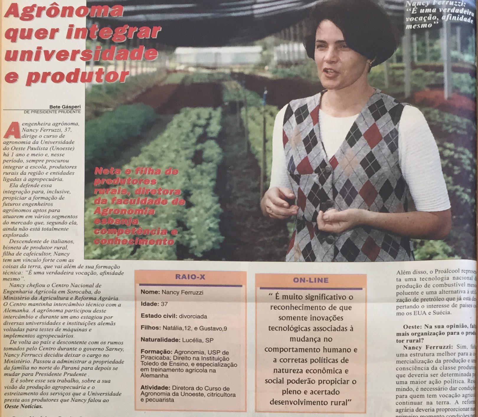 Recorte de jornal sobre integração da universade e produtor.